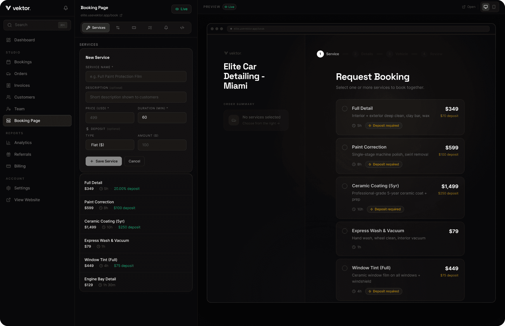 vektor booking editor